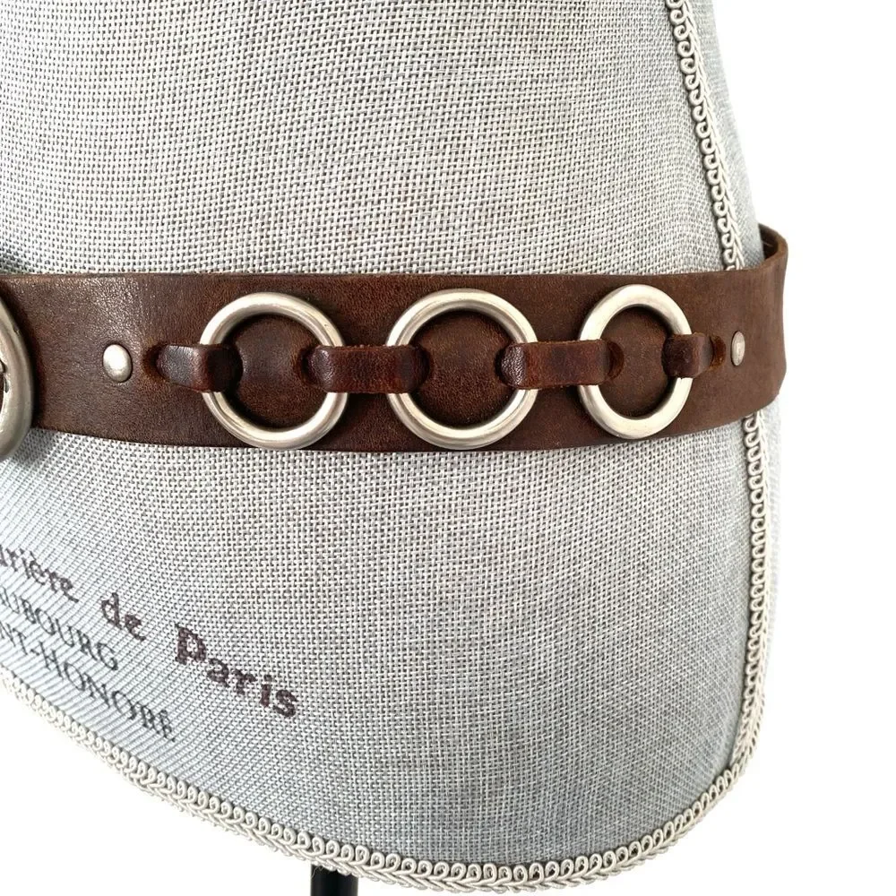 American Eagle Outfitters Brown Silver Brass Hardware Belt Sz S Boho Moto Biker